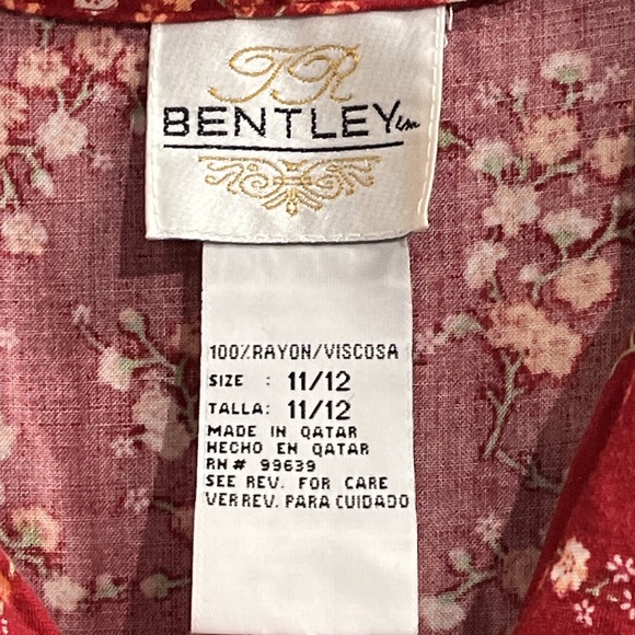 Vintage Bentley Maxi Y2K Dress Size 11/12 Red Micro Floral Maxi Cottagecore Boho - Picture 3 of 7